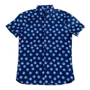 Perry Ellis Rose Print Button Down, Short Sleeve Stretchy Shirt S